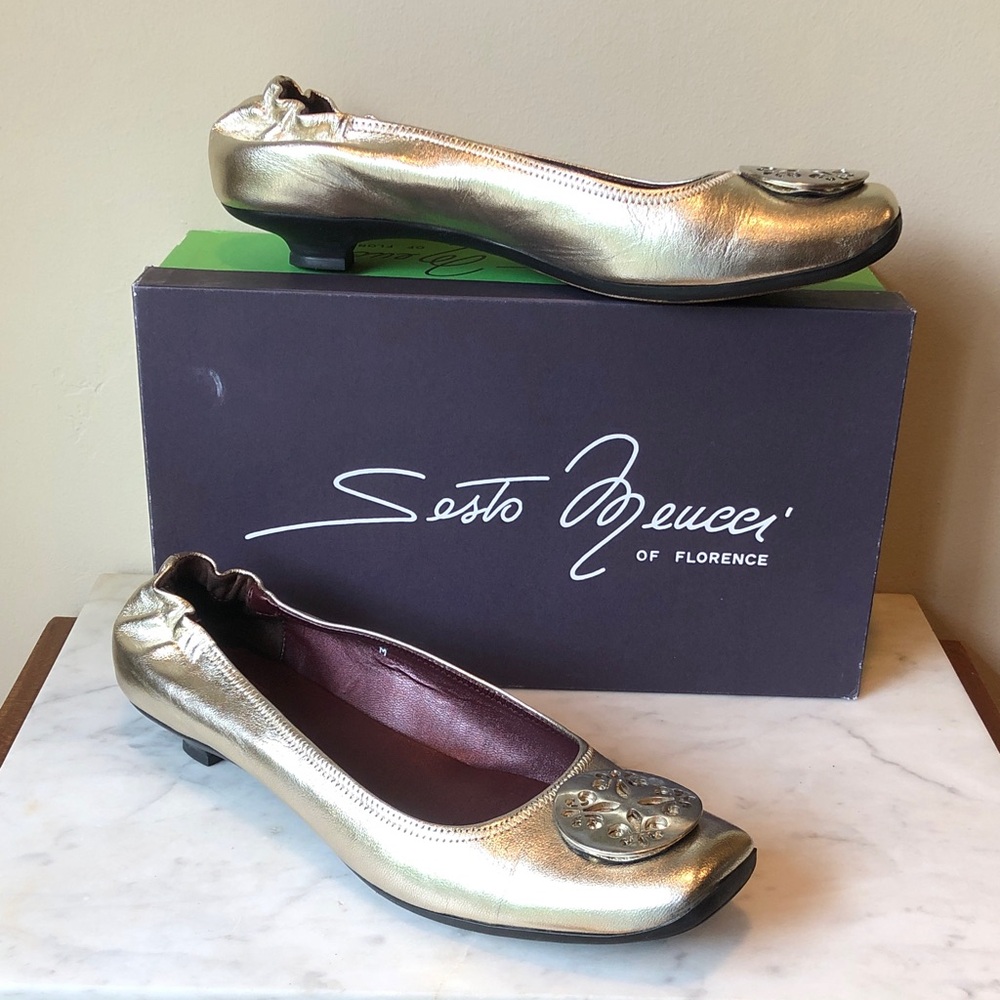 Sesto Meucci Metallic Gold Embellished Ballet Flats